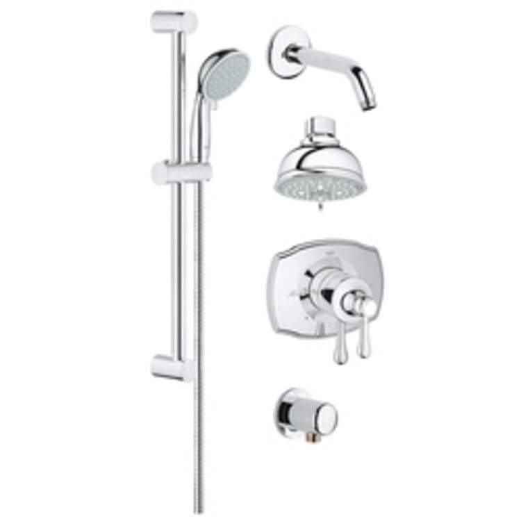 GROHE 35053000 Shower Set, GrohFlex™, 3-15/16 in Dia 4 Shower Head, 2 gpm, 59 in L Hose, 1/2 in MNPT Connection, Polished Chrome, Import
