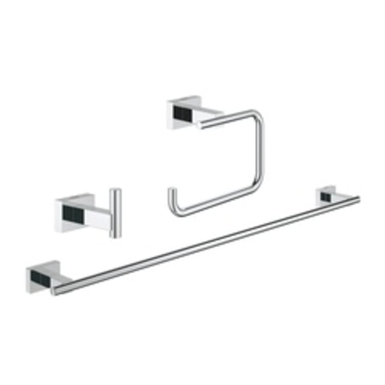 GROHE 40777001 Essentials Cube Guest Bathroom Accessories Set, 1 Bar, 1 Hook, Import