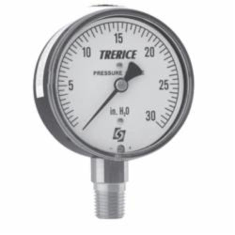 Trerice 760B-25-02-L-T-660 Specialty Low Pressure Gauge, 0 to 30 in H2O, 1/4 in MNPT Connection, 2-1/2 in Dial, +/- 1.6 %