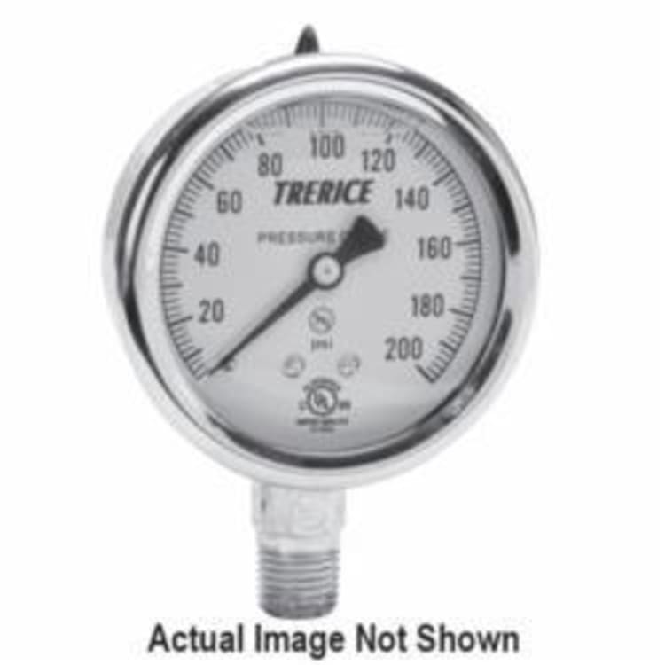 Trerice D82LFB-25-02-L-A-140 Glycerin Filled Industrial Pressure Gauge, 0 to 300 psi, 1/4 in MNPT Lower Connection, 2-1/2 in Dial, +/-1.6%