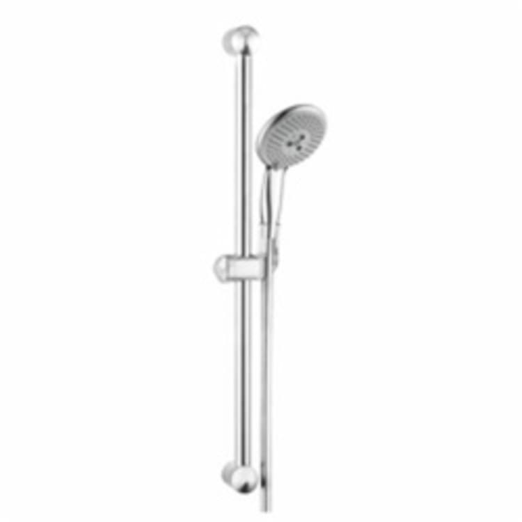 Hansgrohe 04265000 Unica E Wall Bar Set, 24 in L Bar, 26-3/8 in OAL, Brass, Chrome Plated, Domestic