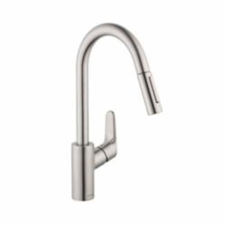 Hansgrohe 04505800 Focus Pull-Down Kitchen Faucet, 1.75 gpm, 1 Faucet Hole, Steel Optic, 1 Handle, Residential