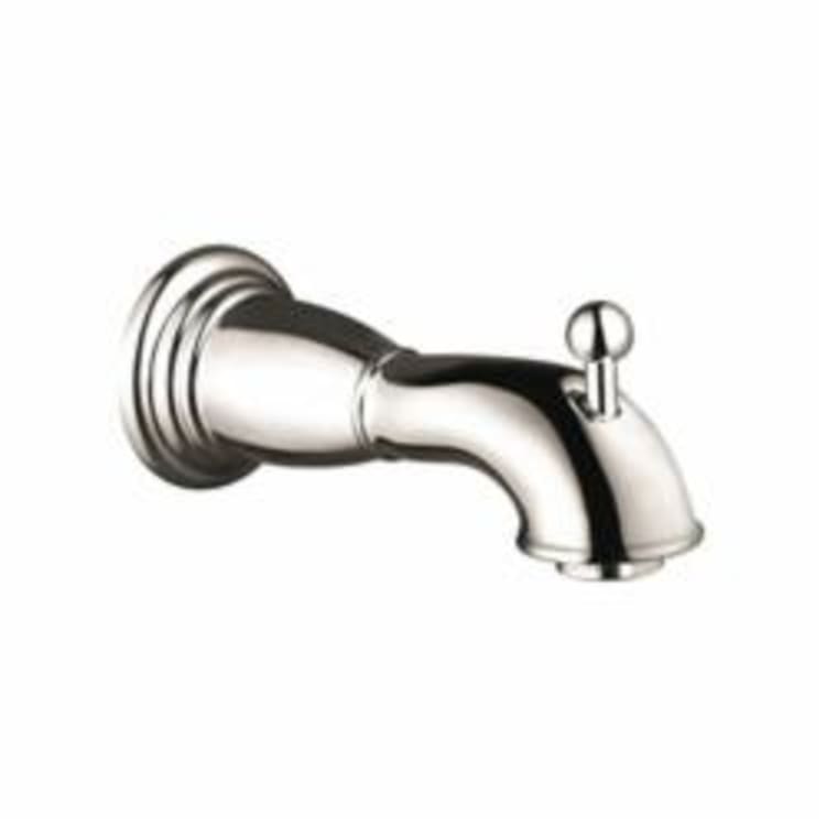 Hansgrohe 06089830 C Tub Spout With Diverter, 6 in L, 1/2 in NPT Connection, Solid Brass, Polished Nickel