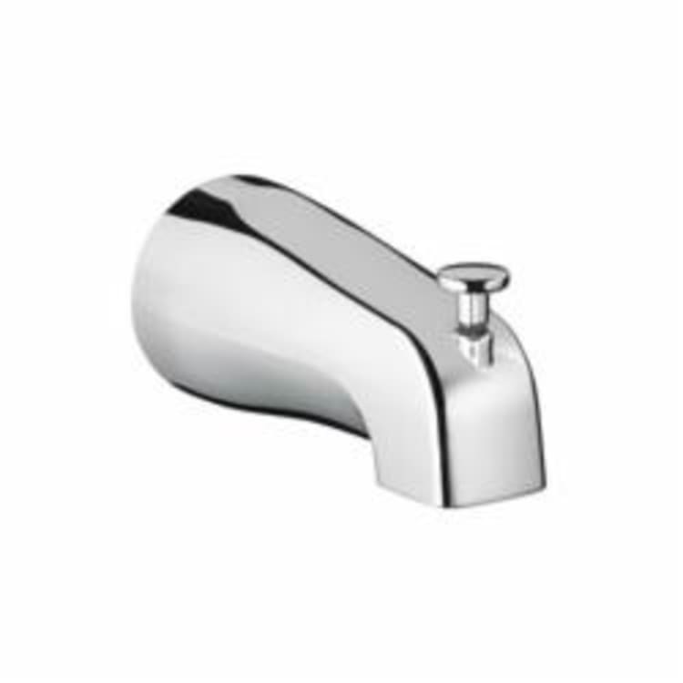 Hansgrohe 06501000 IP Tub Spout With Diverter, 5 in L, 1/2 in NPT Connection, Brass, Chrome Plated, Commercial