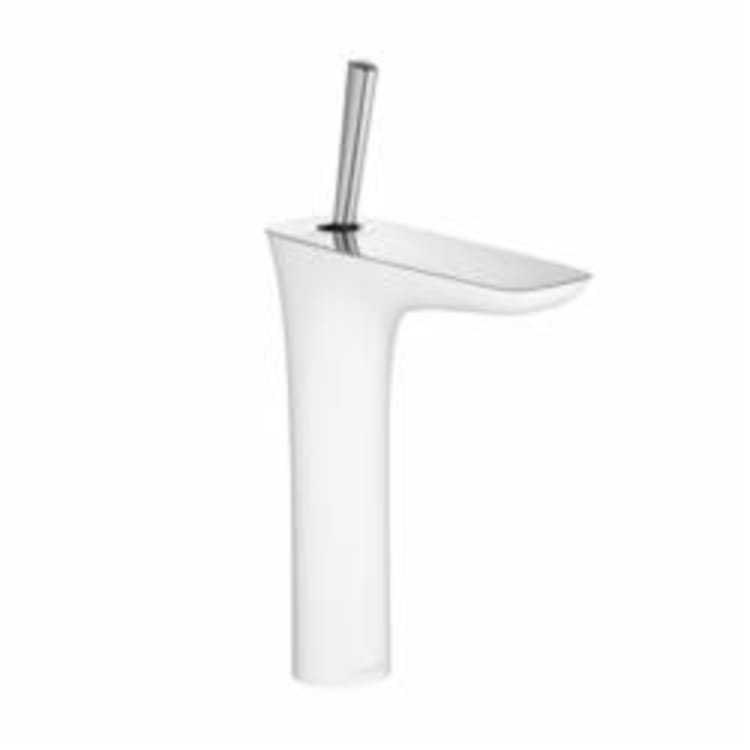 Hansgrohe 15081401 Mini High Riser Bathroom Faucet, PuraVida 200, 1.5 gpm, 7-1/2 in H Spout, 1 Handles, Pop-Up Drain, 1 Faucet Holes, Polished Chrome/White, Function: Traditional, Commercial