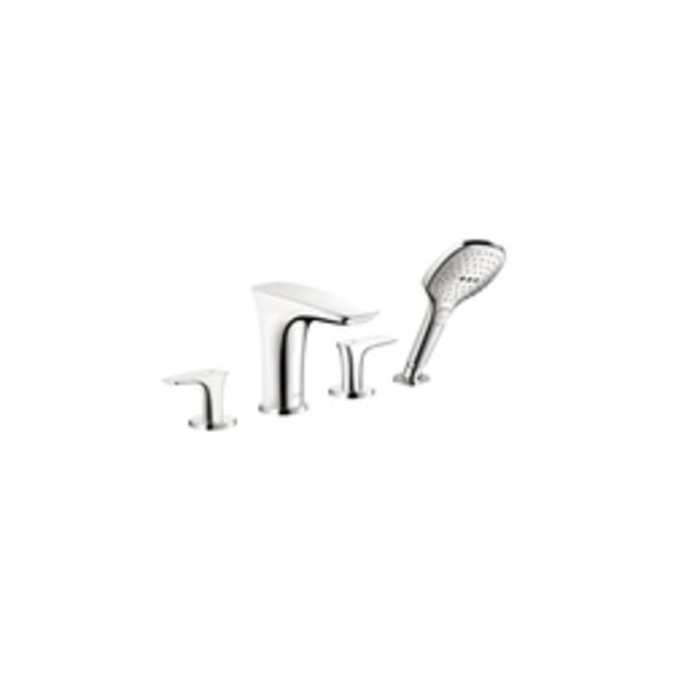 Hansgrohe 15446001 PuraVida Roman Tub Set Trim, 6 gpm, 8-5/8 in Center, Chrome Plated, 2 Handles, Hand Shower Yes/No: Yes