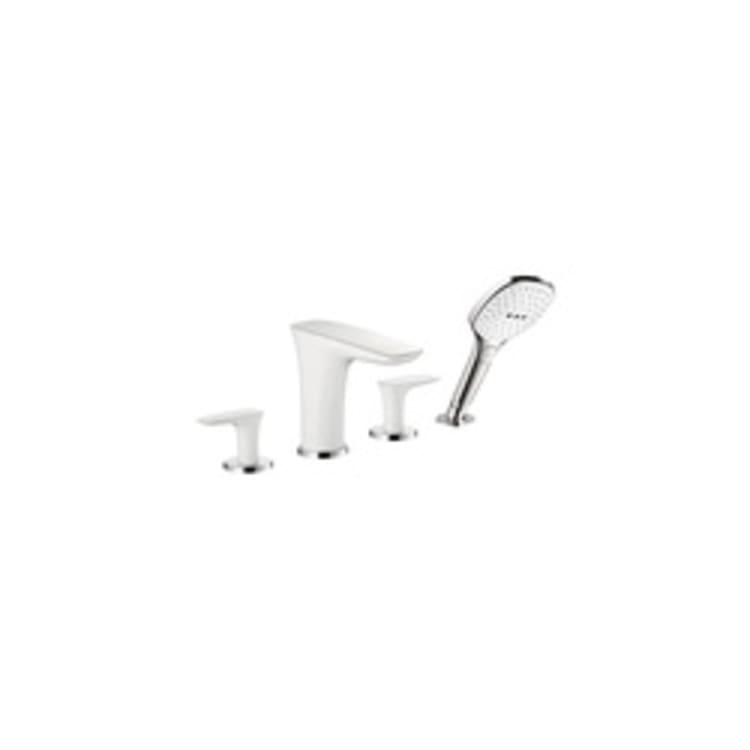 Hansgrohe 15446401 PuraVida Roman Tub Set Trim, 6 gpm, 8-5/8 in Center, Chrome Plated/White, 2 Handles, Hand Shower Yes/No: Yes