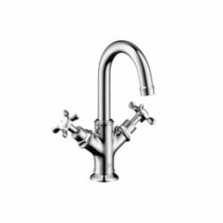 AXOR 16505001 Small Bathroom Faucet, Montreux, 1.2 gpm, 6-1/4 in H Spout, 2 Handles, Pop-Up Drain, 1 Faucet Holes, Polished Chrome, Function: Traditional, Commercial