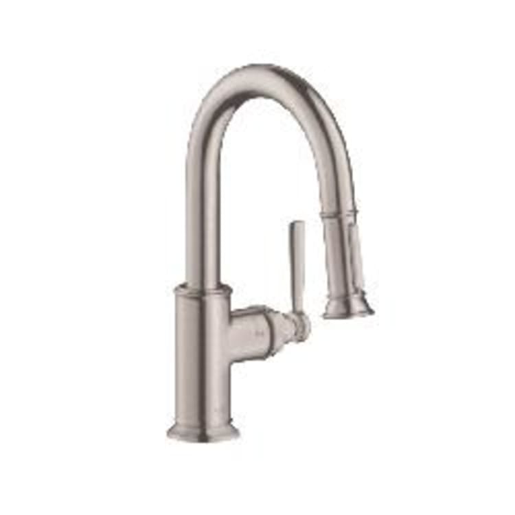 AXOR 16584801 Pull-Down Prep Kitchen Faucet, Montreux, Steel Optik, 1 Handle, 1.75 gpm