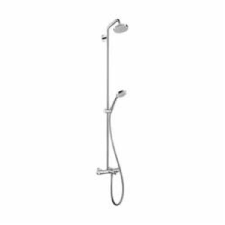 Hansgrohe 27143001 Croma Tub Shower Pipe, 3 Shower Head, 2 gpm, Full/Pulsating Massage/Intense Turbo Spray, Slide Bar: No, Chrome Plated, Import