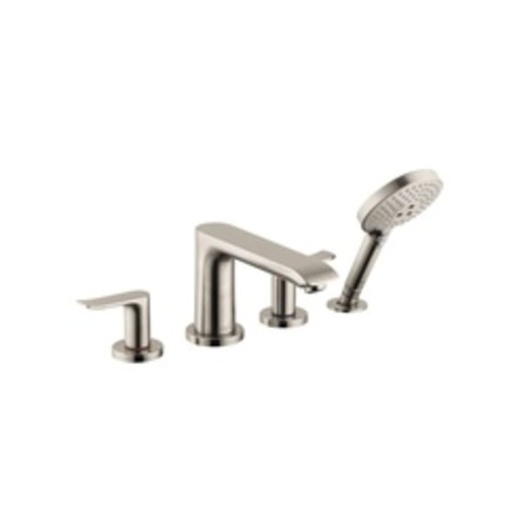 Hansgrohe 31444821 Metris E Roman Tub Trim Set, 5 gpm Flow Rate, 8 in Center, Brushed Nickel, 2 Handles, Function: Traditional, Import