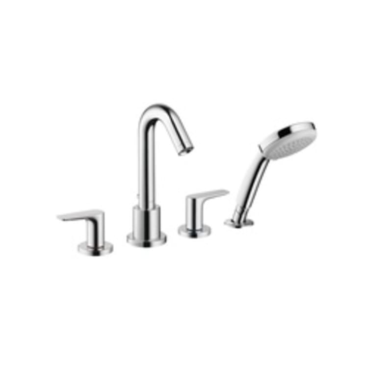 Hansgrohe 71514001 Roman Tub Set, Logis, 5 gpm, 4-7/8 in Center, Polished Chrome, 2 Handles, Traditional, Domestic