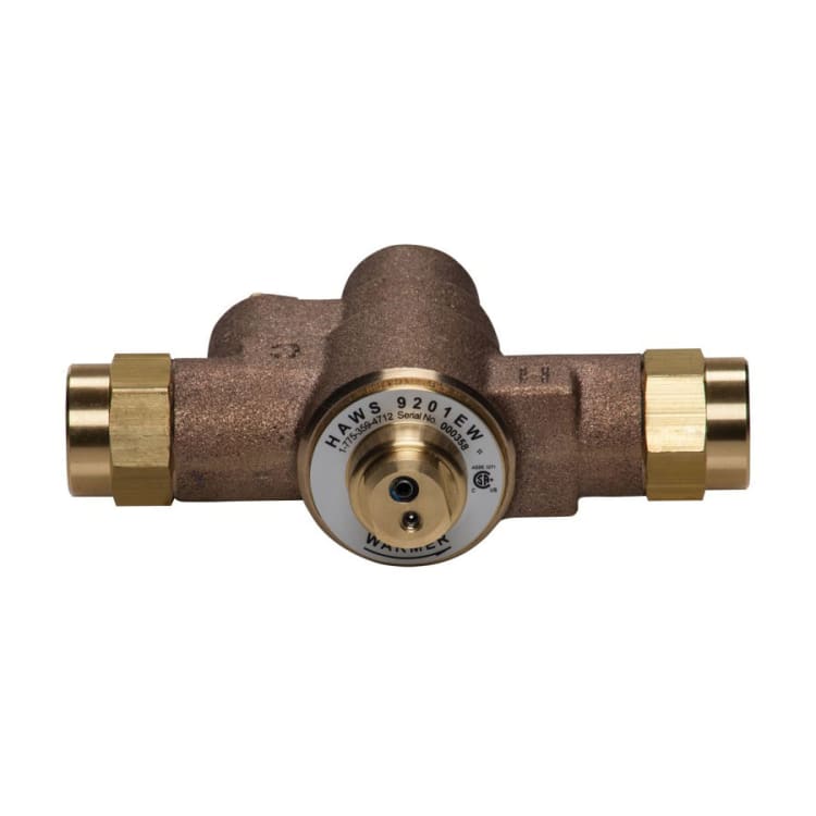 Haws® AXION® 9201EW Emergency Tempering Thermostatic Mixing Valve, 5 in L, 1/2 in Inlet, Brass