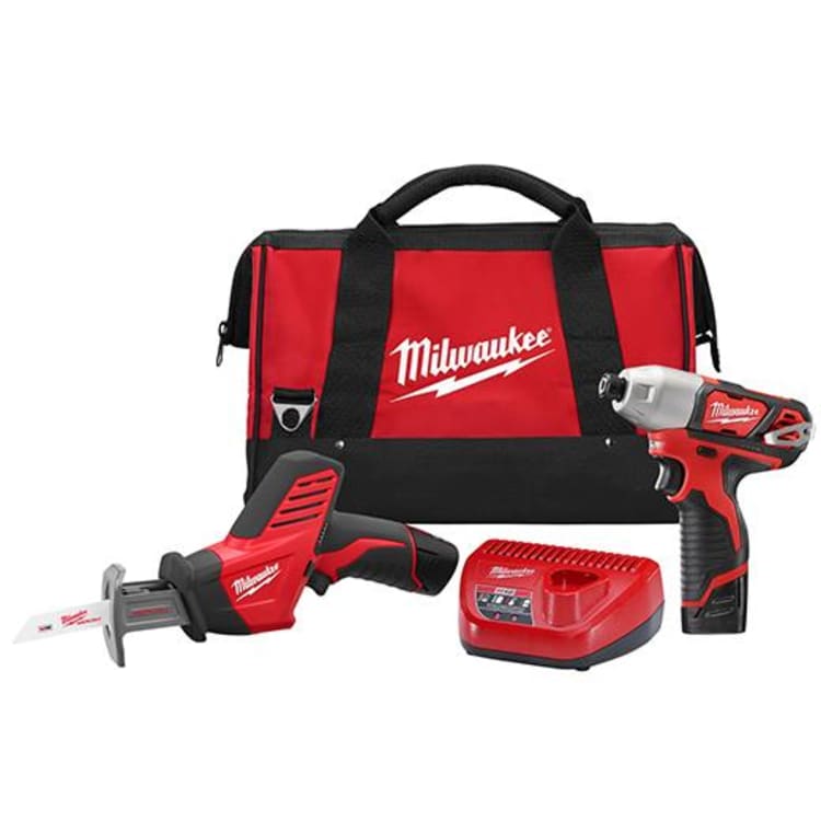 Milwaukee® 2491-22 M12™ Cordless Combination Kit, Tools: Impact Driver, Reciprocating Saw, 12 VDC, 1.5 Ah Lithium-Ion Battery, 1/4 in Hex Shank, 850 in-lb Impact Driver, 5.2 in L x 19.2 in W x 10.83 in H