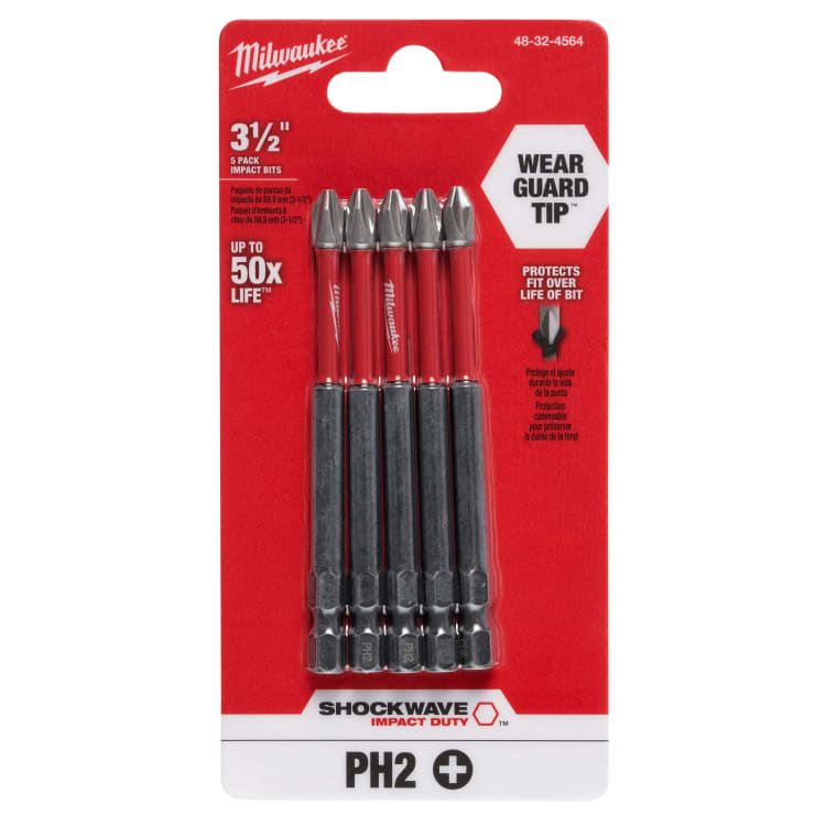 Milwaukee® 48-32-4564 Shockwave™ Impact Power Bit, #2 Phillips® Point, 3-1/2 in L, Black Phosphate, Alloy76™ Steel