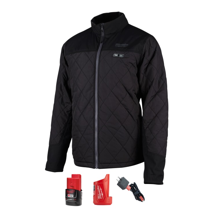 Milwaukee® M12™ 203B-21M Insulated Heated Jacket Kit, Men's, M, Black, Polyester/Brushed Tricot