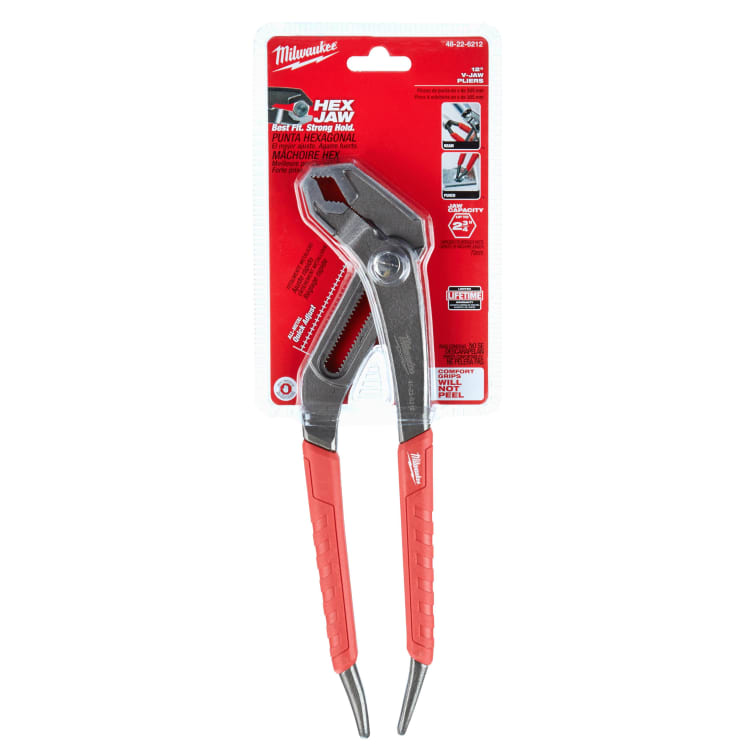 Milwaukee® 48-22-6212 Gen II 26-Position Quick Adjust Hex Jaw Plier, 2-3/4 in, 1-3/4 in L x 1/4 in W V-Shape Alloy Steel Jaw, 12 in OAL