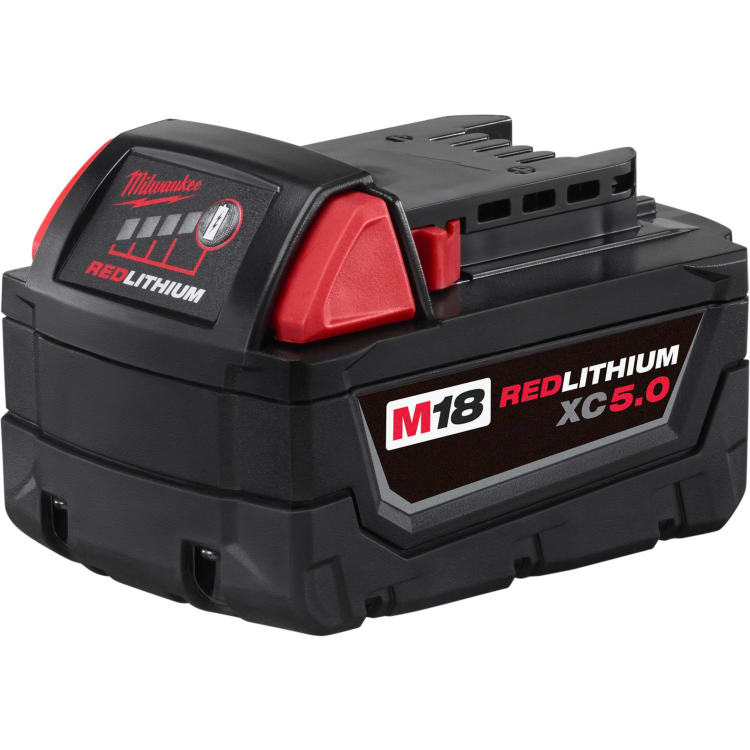 Milwaukee® 48-11-1850 M18™ Rechargeable Cordless Battery Pack, 5 Ah Li-Ion Battery, 18 VDC, For Use With Milwaukee® M18™ Cordless Power Tools, Bare Tool