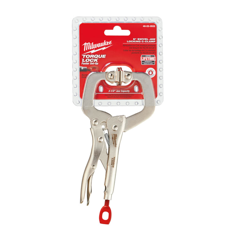 Milwaukee® 48-22-3522 TORQUE LOCK™ Locking C-Clamp, 2-1/4 in D Throat, 1/2 in Jaw Opening, 6 in Jaw, Forged Alloy Steel, Chrome Plated