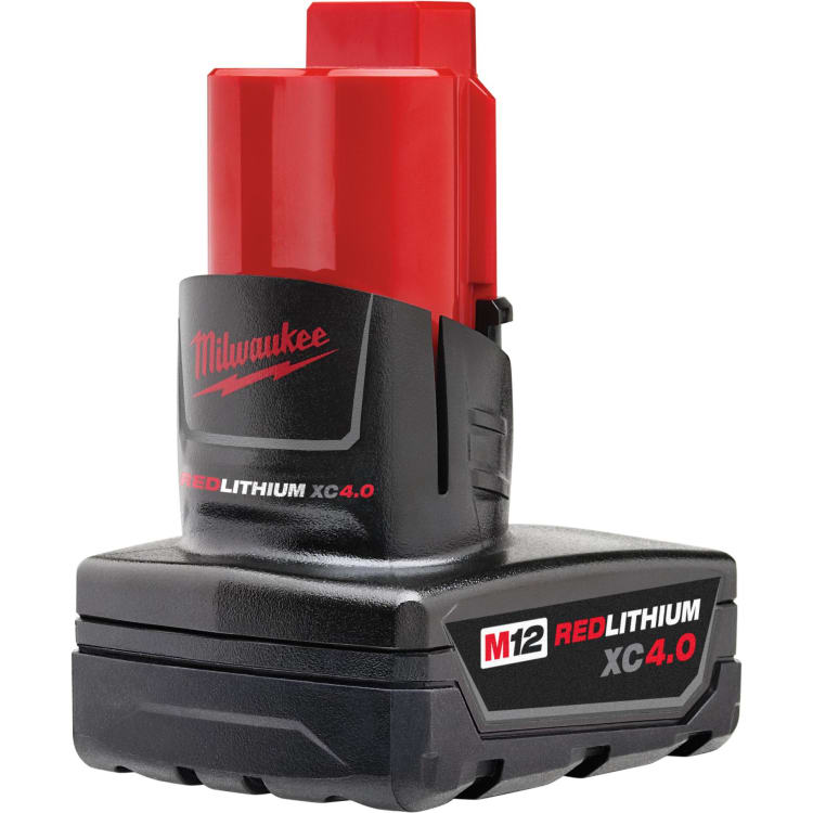 Milwaukee® 48-11-2440 M12™ Rechargeable Cordless Battery Pack, 4 Ah Li-Ion Battery, 12 VDC, For Use With Milwaukee® M12™ Cordless Power Tools, Bare Tool