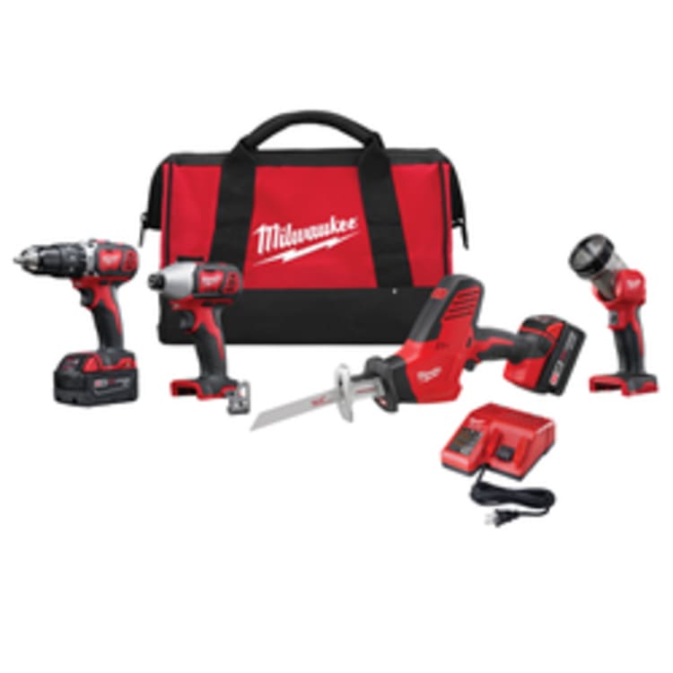 Milwaukee® 2695-24 M18™ Cordless Combination Kit, Tools: Hammer Drill, Impact Driver, Reciprocating Saw, 18 V, 3 Ah Lithium-Ion, Keyless