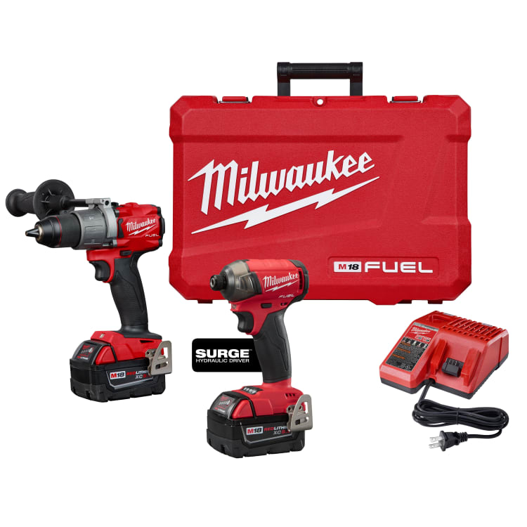 Milwaukee® M18™ FUEL™ 2999-22 2-Tool Cordless Combination Kit, Tools: Hammer Drill/Hex Hydraulic Driver, 18 VDC, 5 Ah Lithium-Ion REDLITHIUM™ Battery, 1/4 in Tip