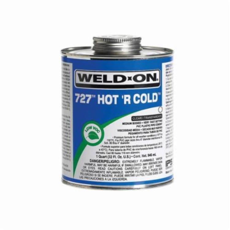 Weld-On® 727™ Hot 'R Cold™ 10840 Low VOC Medium Body PVC Speciality Cement With Screw-On Cap, 1 gal Container, Clear