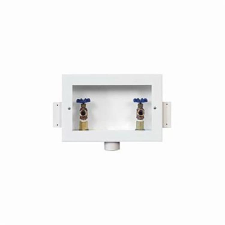 Guy Gray™ 82135 T Series Center Drain Washing Machine Outlet Box With Valve, Cold Rolled Steel, White Powder Coated, Domestic