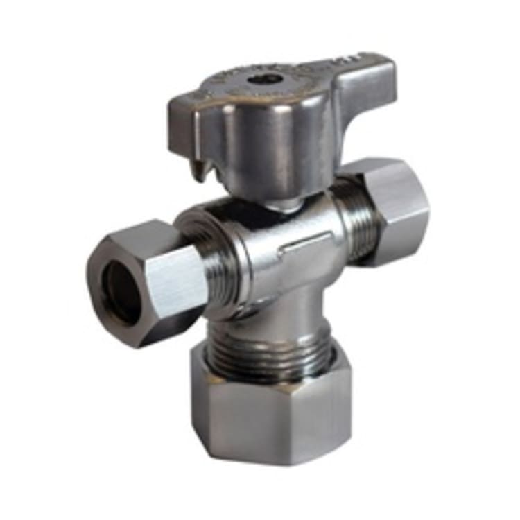 LEGEND 114-804NL T-597NL 1/4 Turn Dual Outlet Supply Stop Valve, 5/8 x 3/8 x 3/8 in Nominal, Compression End Style, 125 psi Pressure, Forged Brass Body, Polished Chrome, Import