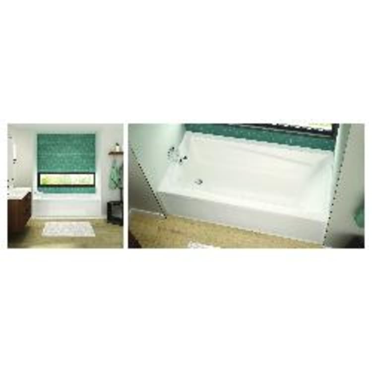 MAAX® 106222-L-000-007 Exhibit 6632 IFS AFR Bathtub With Armrest, Soaking, Rectangle Shape, 65-7/8 in L x 32 in W, Left Drain, Biscuit