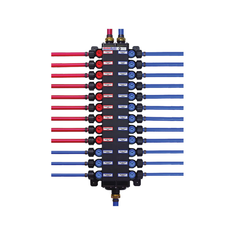 ManaBloc® 51618 Distribution Manifold, 18 3/8 to 1/2 in Outlets, Poly-Alloy, Domestic