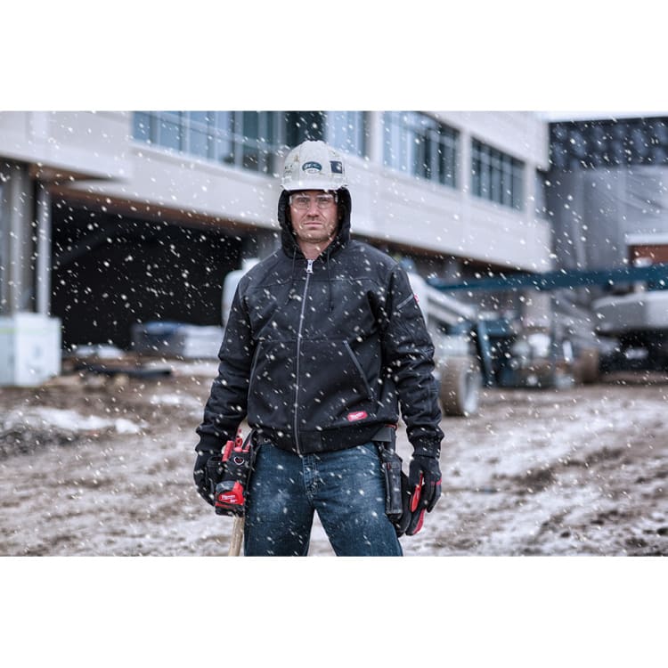 Milwaukee® 254B-XL 254B Hooded Jacket, Black, Ripstop Polyester, 44 to 46 in Chest, Resists: Abrasion, Tear, Water and Wind, 100g high-loft insulation