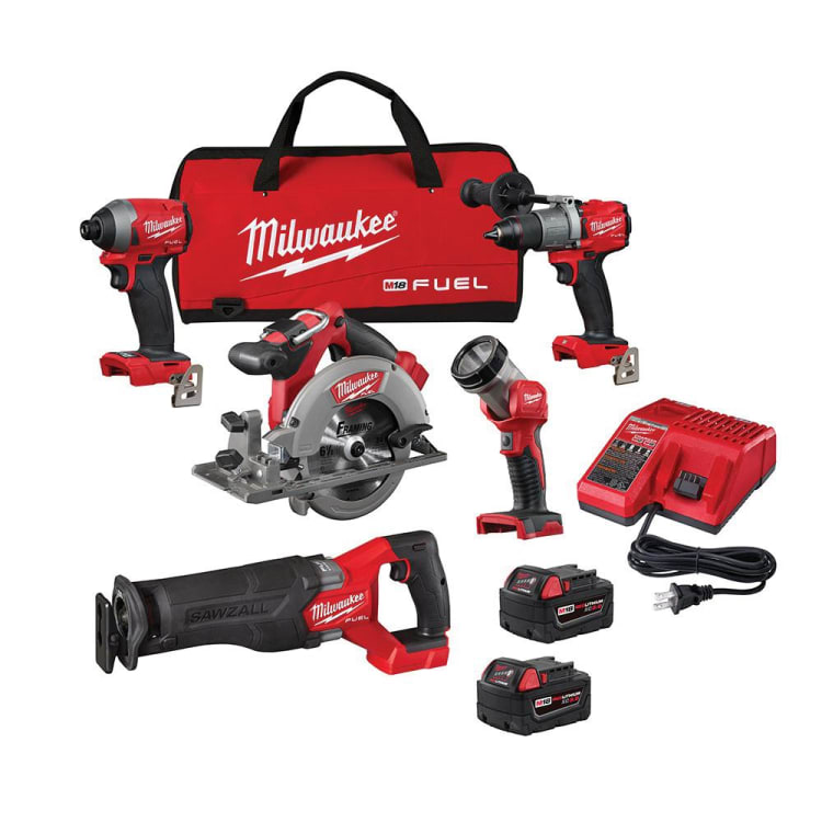 Milwaukee® 2998-25 M18 FUEL™ Cordless Tool Combo Kit, Tools: Hammer Drill/Driver, Impact Driver, Reciprocating Saw, Circular Saw and Work light, 18 V, 5 Ah Lithium-Ion/M18™ REDLITHIUM™ Battery