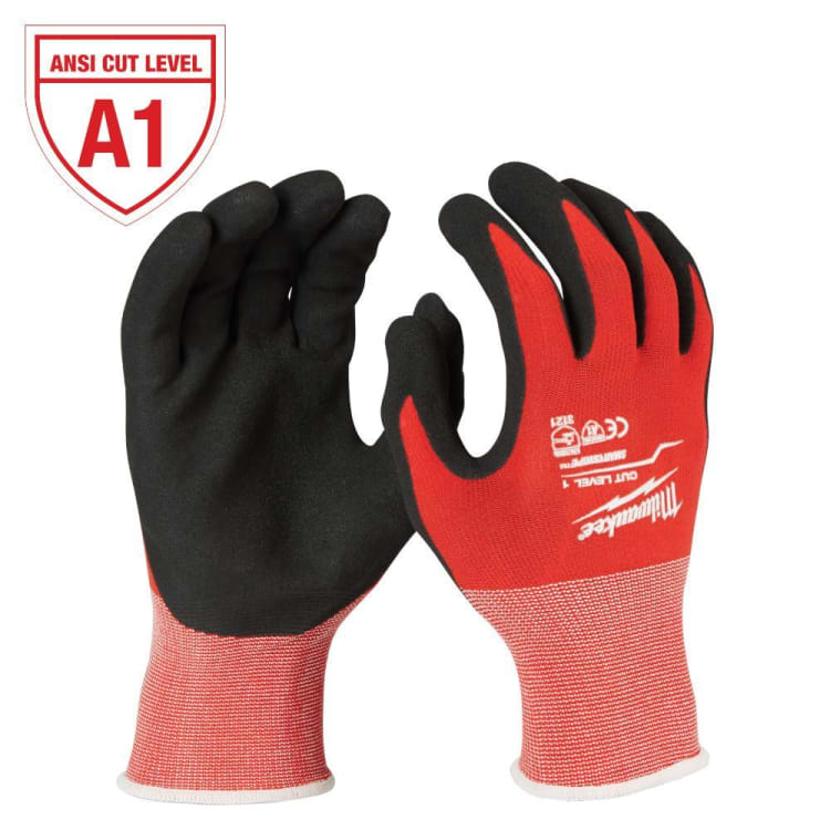 Milwaukee® 48-22-8904B Dipped Gloves, 2XL, Nylon, Knit Cuff, Resists: Abrasion, Tear, Puncture and TDM, ANSI Cut-Resistance Level: 1, ANSI Puncture-Resistance Level: 1