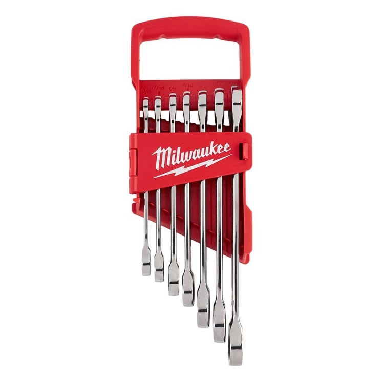 Milwaukee® MAX BITE™ 48-22-9406 Combination Ratcheting Wrench Set, 7 Pieces, Polished Chrome