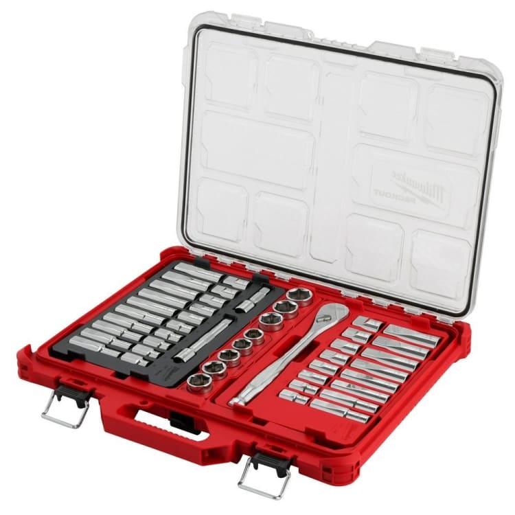 Milwaukee® 48-22-9487 Four Flat Side Ratchet and Socket Set, Steel, Chrome