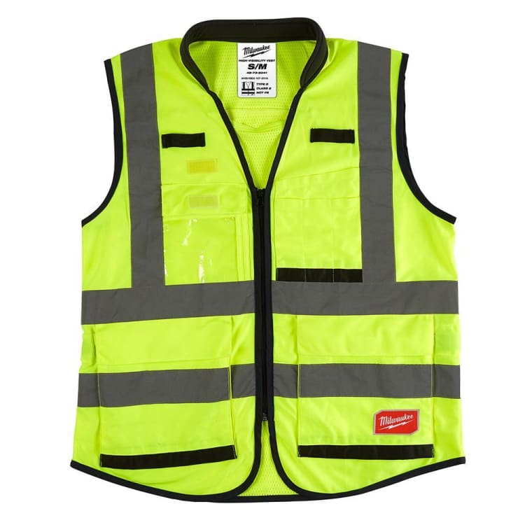 Milwaukee® 48-73-5041 Performance Safety Vest, S/M, Hi-Viz Yellow, Polyester, Hook and Loop/Zipper Closure, 15 Pockets, ANSI Class: Class 2, ANSI/ISEA 107-15 Type R