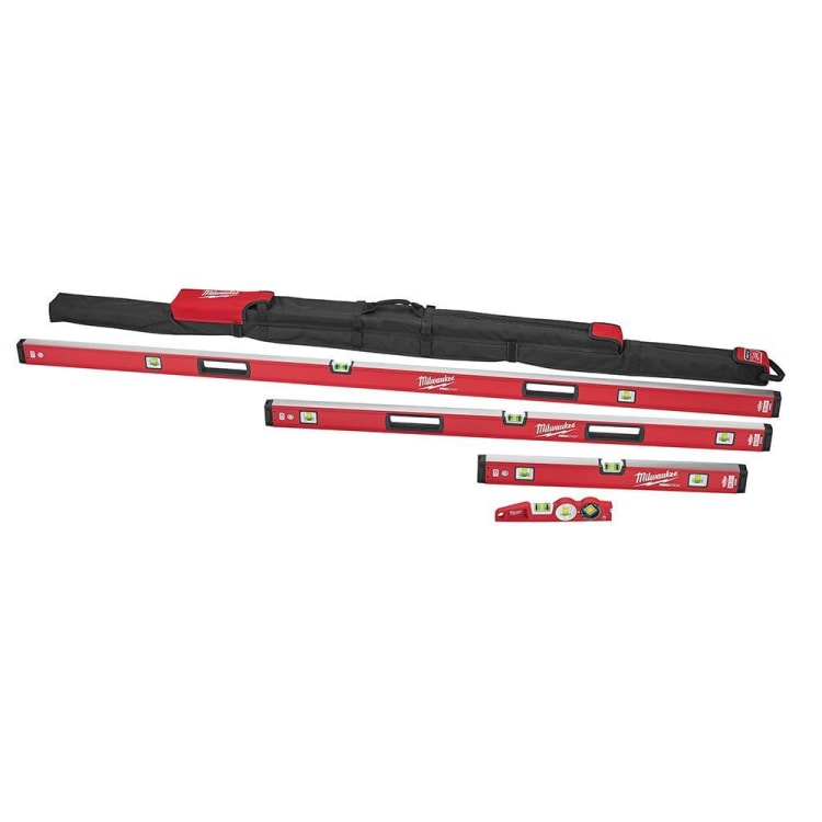 Milwaukee® MLBXCM78 Magnetic Level Starter Set, 10 in, 24 in, 48 in, 78 in L, 3 Vials, Aluminum, (1) Level/(2) Plumb Vial Position, 0.0005 in Accuracy