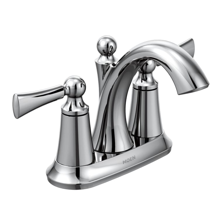 Moen® 4505 Wynford™ Centerset Bathroom Faucet, Polished Chrome, 2 Handles, Metal Pop-Up Drain, 1.5 gpm Flow Rate