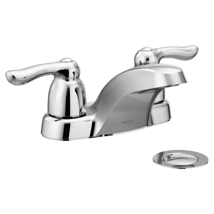Moen® 4925 Chateau® Centerset Bathroom Faucet, Polished Chrome, 2 Handles, Metal Pop-Up Drain, 1.5 gpm Flow Rate