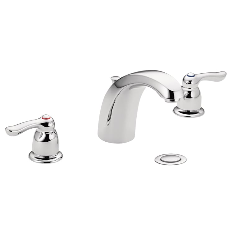 Moen® 4945 Chateau® Widespread Bathroom Faucet, 1.5 gpm Flow Rate, 4-1/4 in H Spout, 8 to 16 in Center, Polished Chrome, 2 Handles, 50/50 Pop-Up Drain, Domestic (Rough-in valve sold separately)