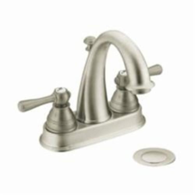 Moen® 6121BN Kingsley® Centerset Bathroom Faucet, Brushed Nickel, 2 Handles, Metal Pop-Up Drain, 1.2 to 1.5 gpm Flow Rate