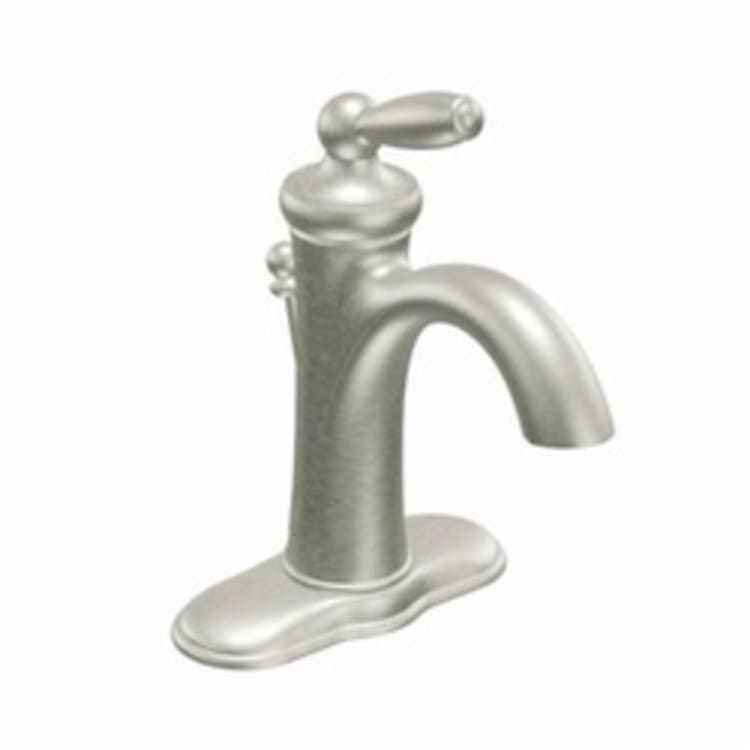 Moen® 6600BN Brantford™ Bathroom Faucet, 1.2 to 1.5 gpm, 4-13/16 in H Spout, 1 Handle, 50/50 Pop-Up Drain, 1 Faucet Hole, Brushed Nickel, Domestic