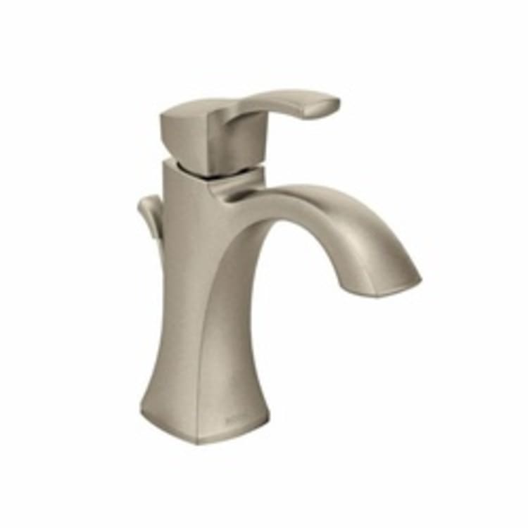 Moen® 6903BN Voss™ Centerset Bathroom Faucet, 1.5 gpm, 4.68 in H Spout, Brushed Nickel, 1 Handles, Pop-Up Drain, Domestic, Domestic