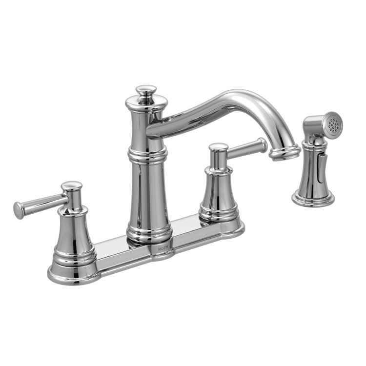 Moen® 7255C Belfield™ Kitchen Faucet, 1.5 gpm Flow Rate, 8 in Center, Fixed Spout, Polished Chrome, 2 Handles, Domestic