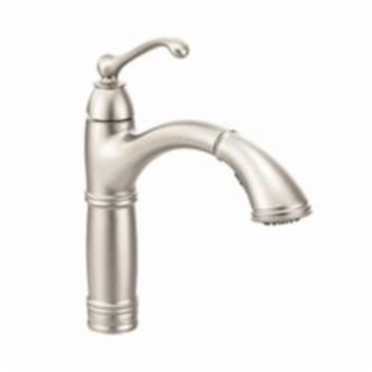 Moen® 7295SRS Kitchen Faucet, Brantford™, 1.5 gpm Flow Rate, High-Arc Spout, Spot Resist® Stainless Steel, 1 Handle, 1/3 Faucet Holes, Domestic