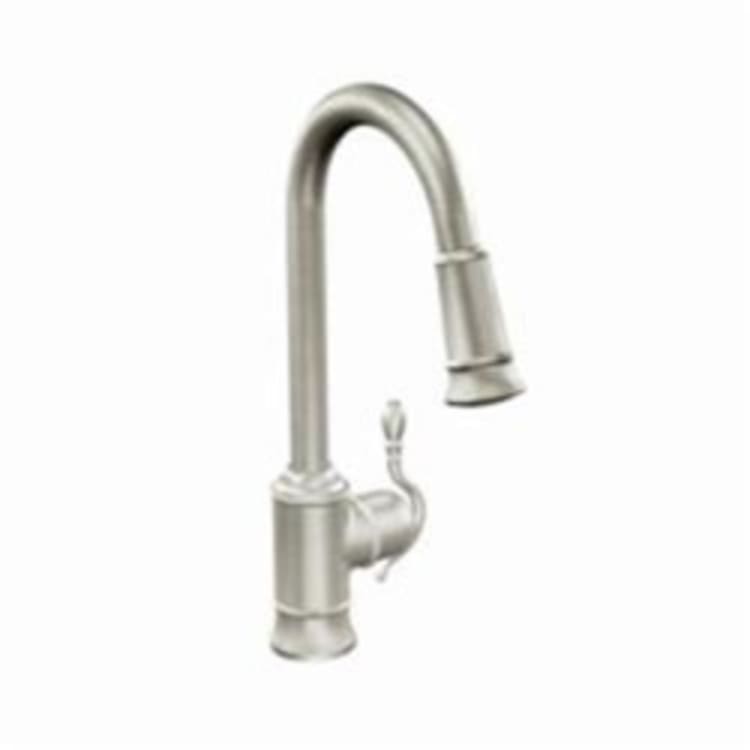 Moen® 7615SRS Woodmere® Kitchen Faucet, 1.5 gpm Flow Rate, Spot Resist® Stainless Steel, 1 Handles, 1 Faucet Holes, Function: Traditional, Domestic