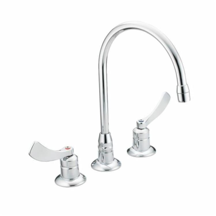 Moen® 8225SMF15 M-DURA™ Widespread Kitchen Faucet Without Drain, 1.5 gpm, 8 in Center, Chrome Plated, 2 Handles, Domestic