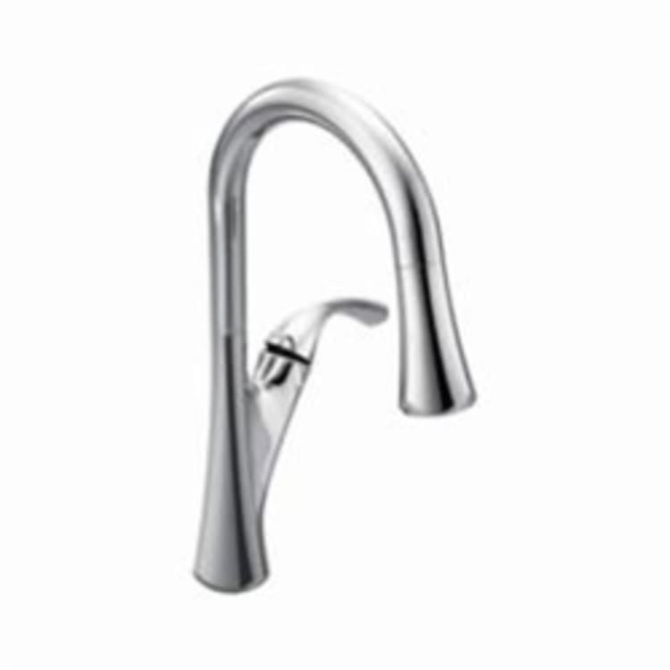 Moen® 9124C Notch Kitchen Faucet, 1.5 gpm Flow Rate, Polished Chrome, 1 Handles, 1 Faucet Holes, Function: Traditional, Domestic
