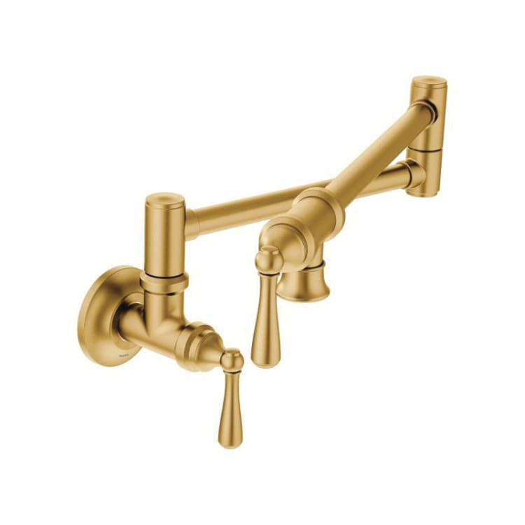 Moen® S664BG Model S664 Pot Filler Kitchen Faucet, Traditional™, Commercial, 5.5 gpm Flow Rate, Brushed Gold, 2 Handles, Domestic